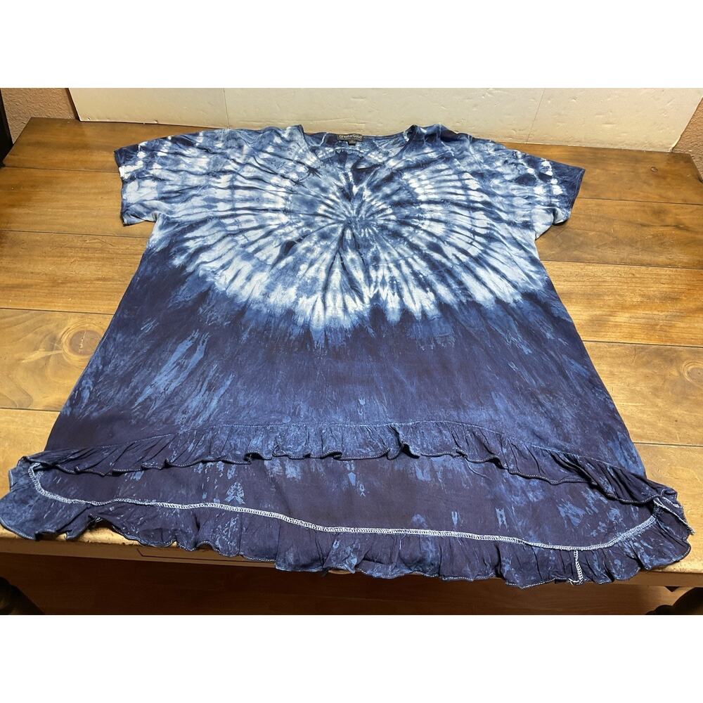 Greater Good Plus Size 2X Blue Tunic Top Tie Dye Boho Art Hippie Indie